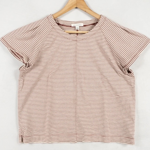 Free Assembly Knit Top T Shirt Sz XS Red White Stripe 100% Cotton Casual - Picture 1 of 7